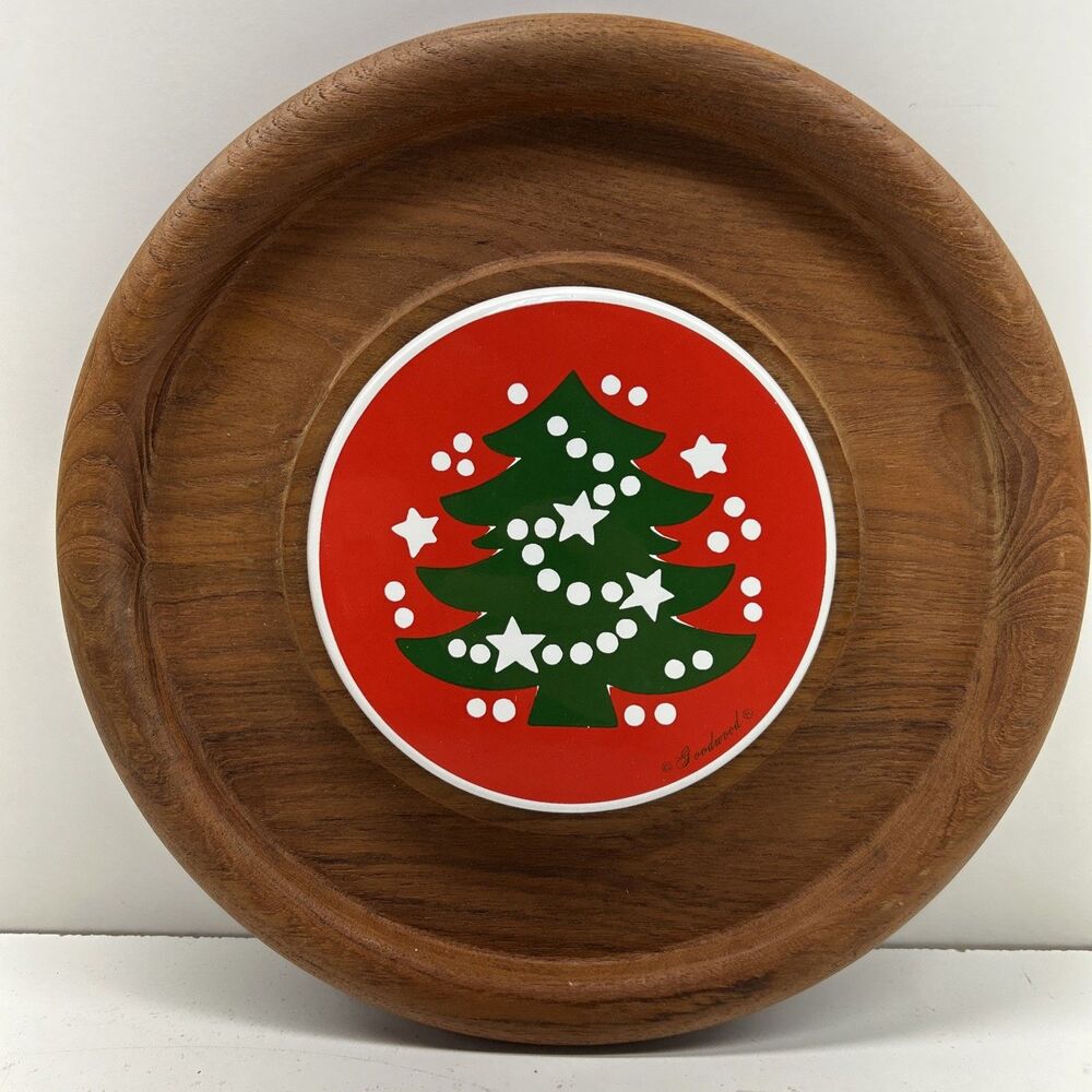 Vintage GoodWood Teak‎ Cheese Cracker Tray Christmas Tree Tile Charcuterie Board
